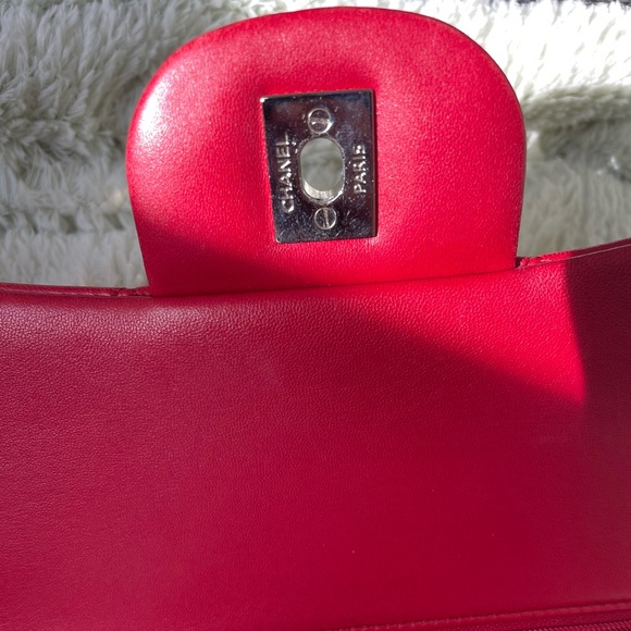 Authentic CHANEL Red Leather Jumbo Double Flap Bag Purse Silver Hardware RARE! - Picture 4 of 16